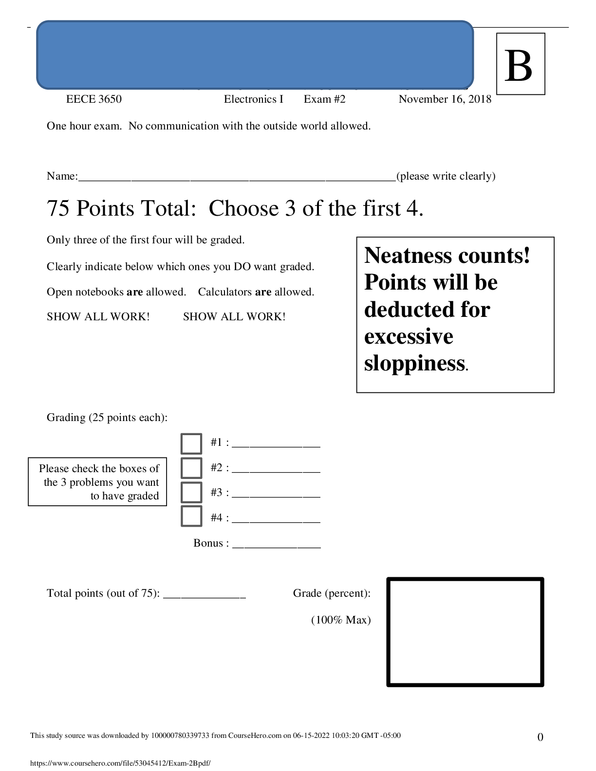 EECE 3650  Electronics I  Exam #2 B November 16, 2018