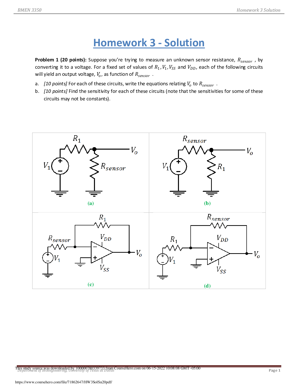 BMEN 3350  Homework 3 Solution