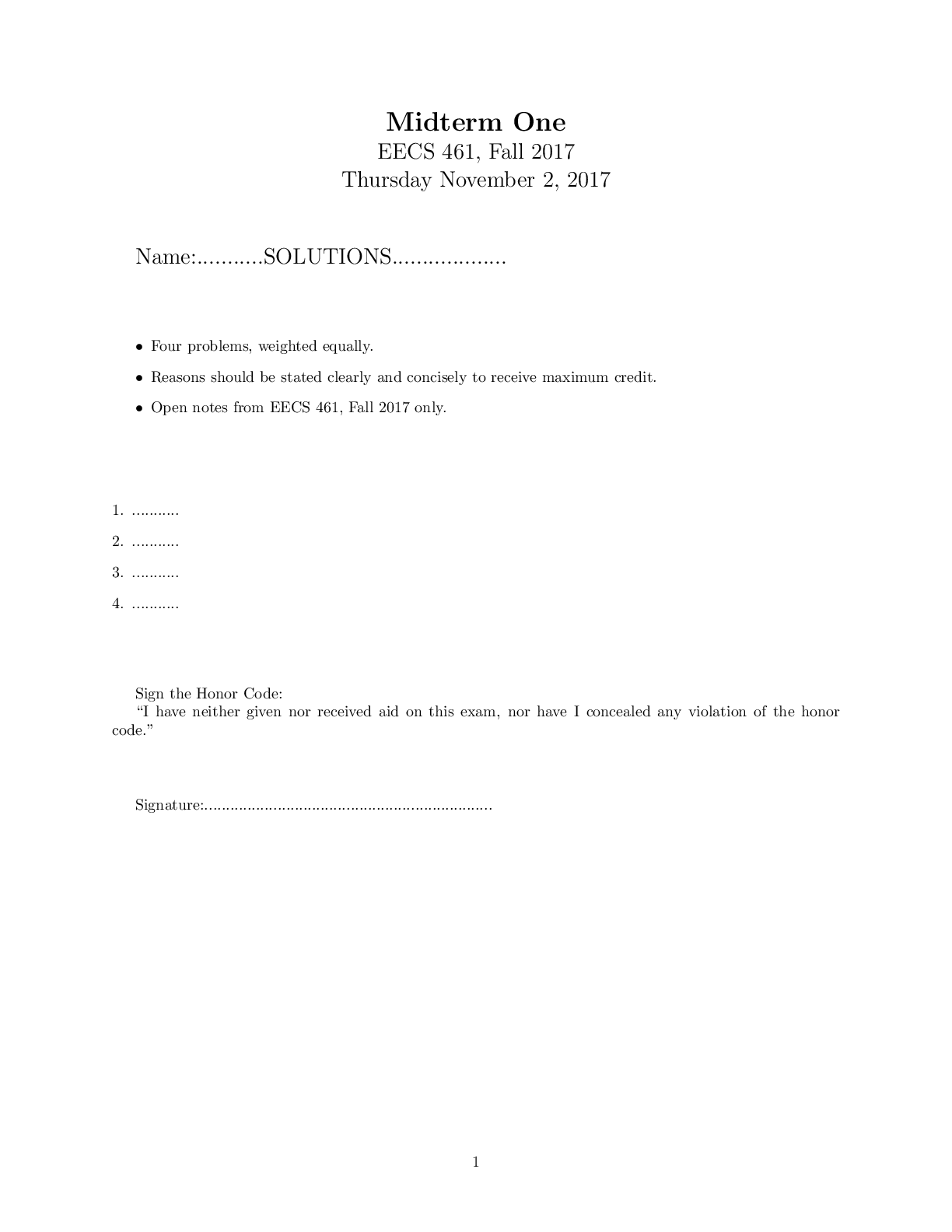 Midterm One EECS 461, Fall 2017