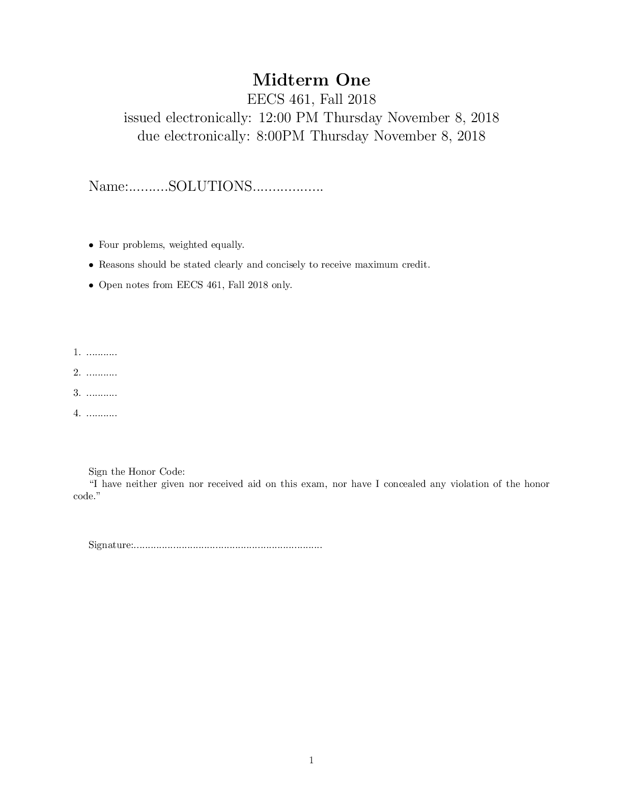 Midterm One EECS 461, Fall 2018