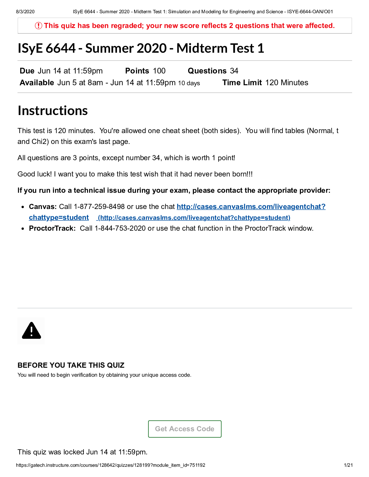ISyE 6644 - Summer 2020 - Midterm Test 1