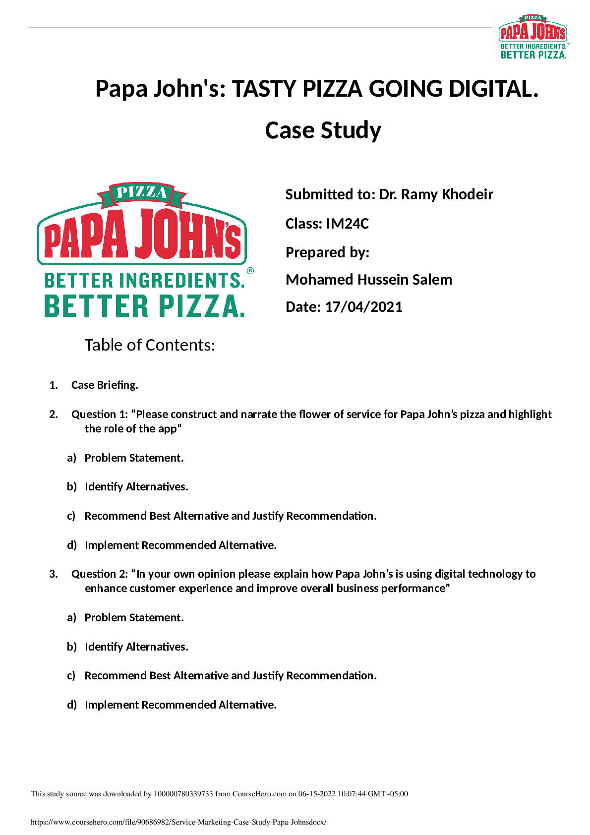 Papa John's Service Marketing Case Study | Flower of Service