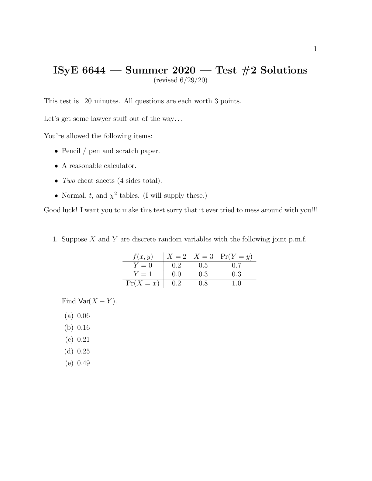 ISyE 6644 — Summer 2020 — Test #2 Solutions (revised 6/29/20)