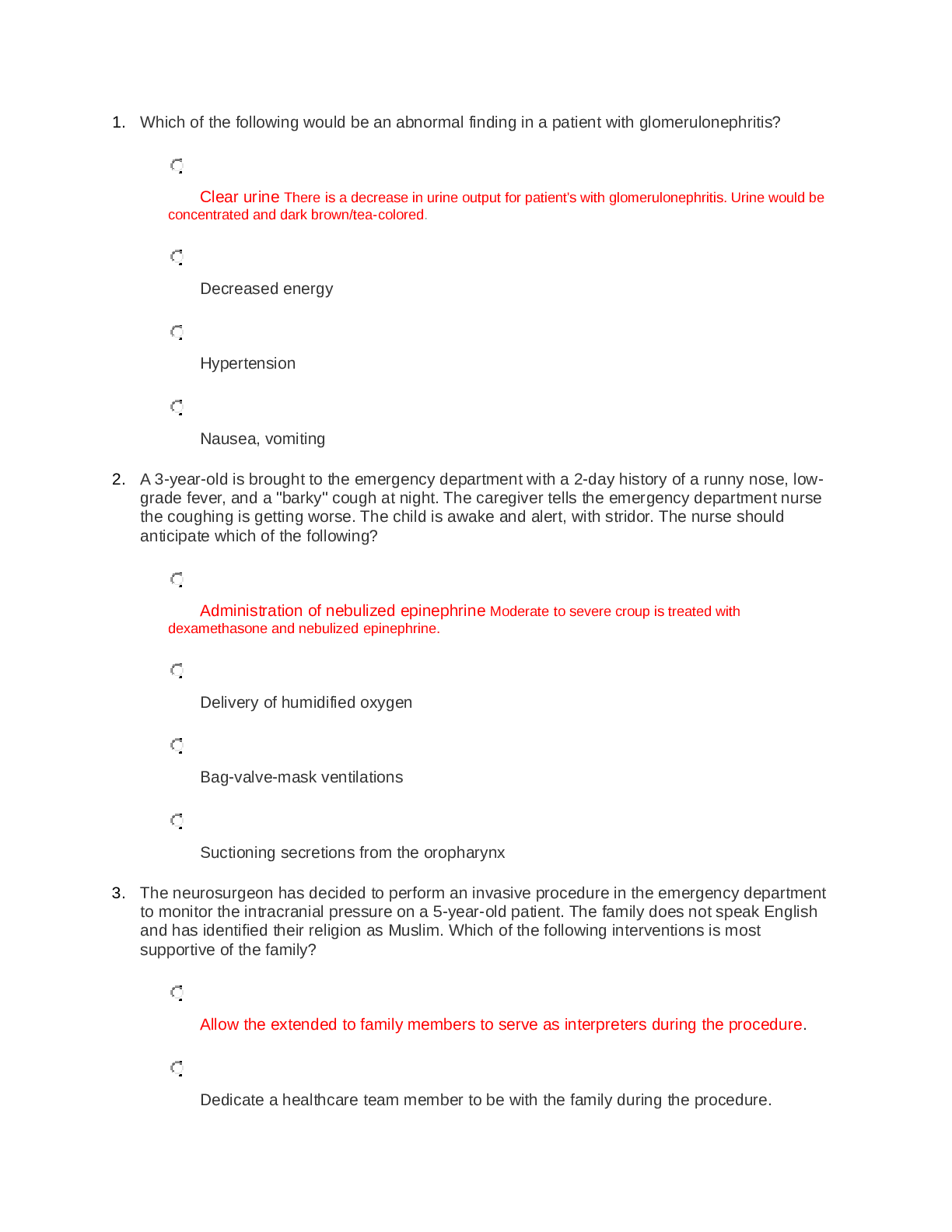 ENPC exam answers : NURS MISC
