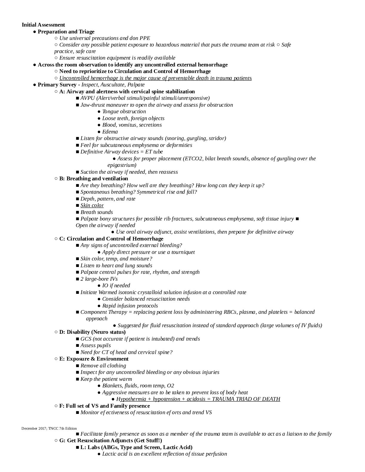TNCC Study Guide | Trauma Nursing Core Course Review