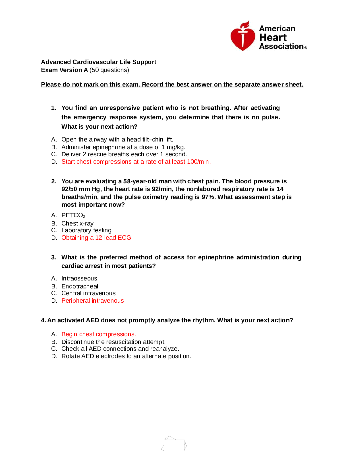 ACLS Exam Version A .