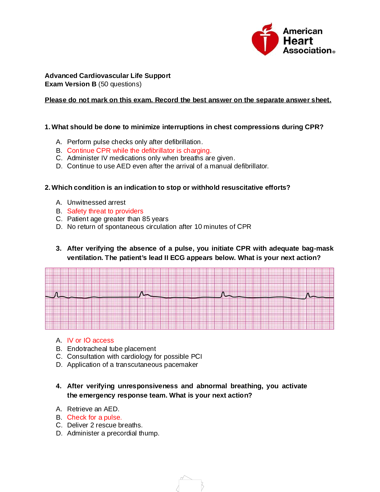 ACLS Exam Version B .