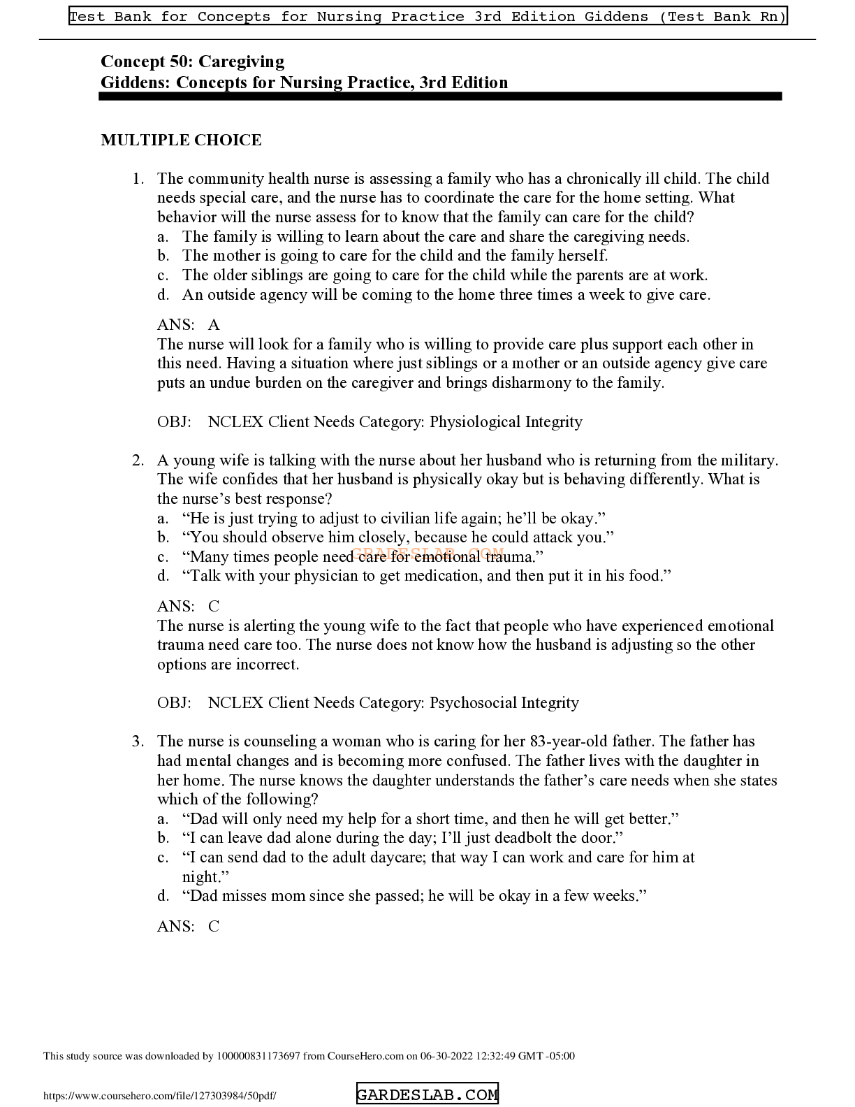 Caregiving & Nursing Test Bank PDF | NCLEX MCQs (2024)