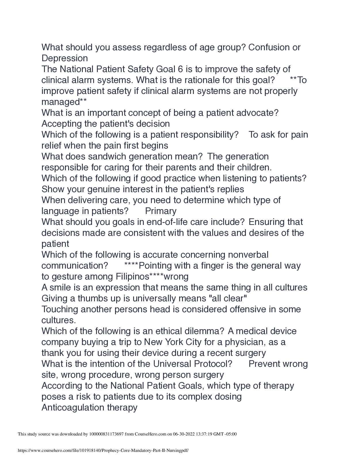 NURSING 105-02Prophecy- Core Mandatory Part II