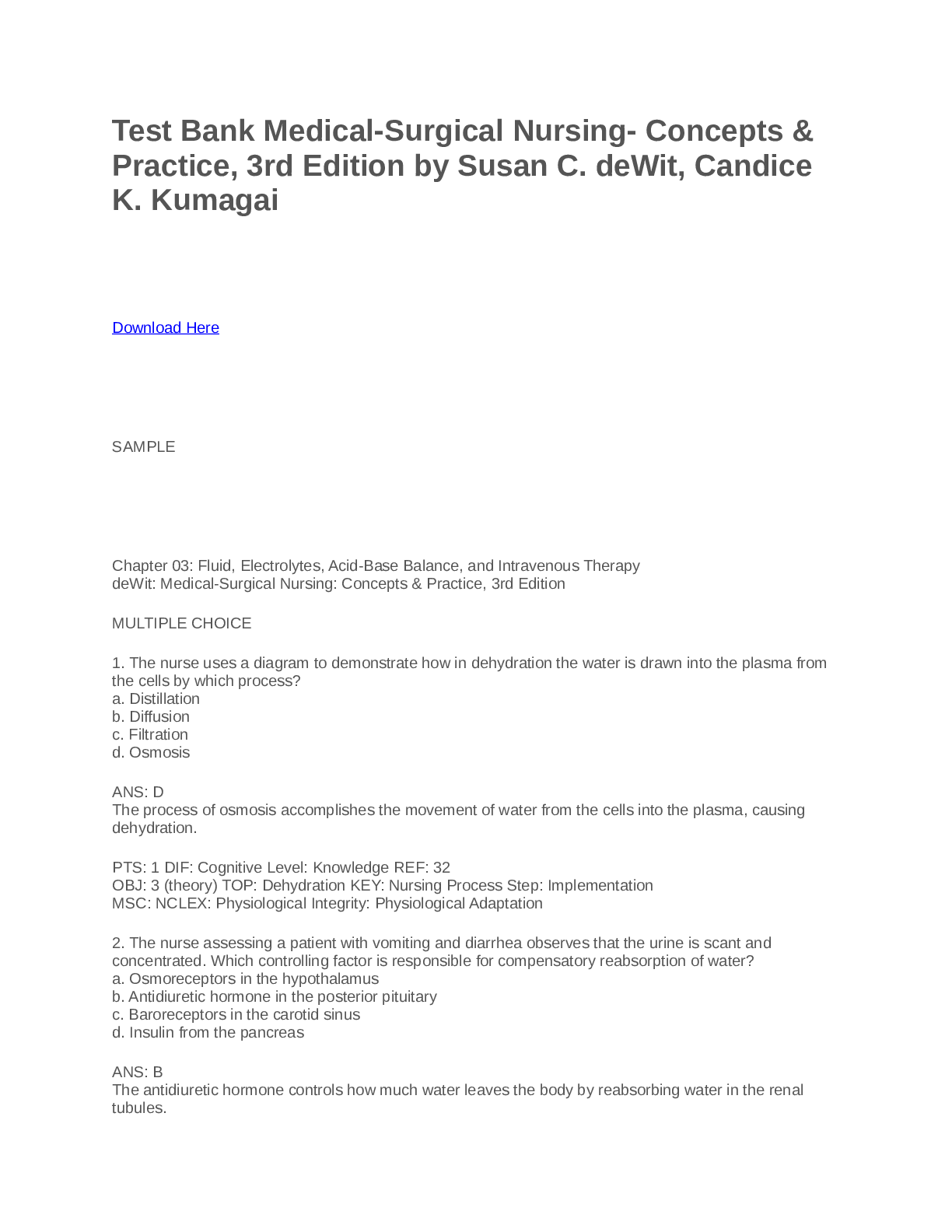 Test Bank Medical-Surgical Nursing- Concepts & Practice