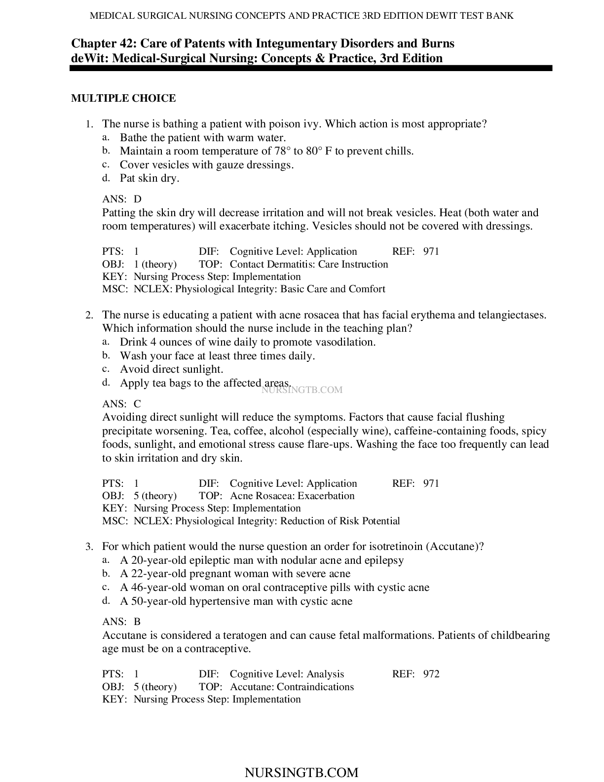 Chapter 42: Care of Patents with Integumentary Disorders and Burns