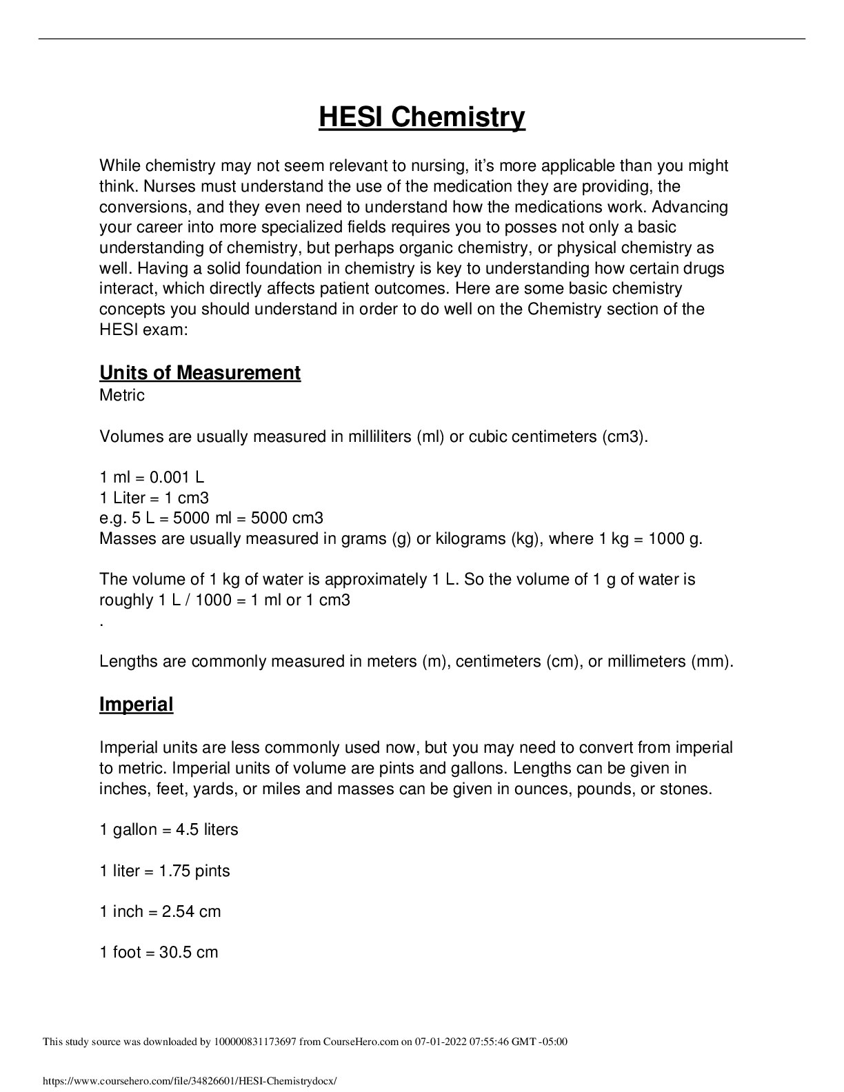 HESI Chemistry Study Guide | Key Concepts & Conversions