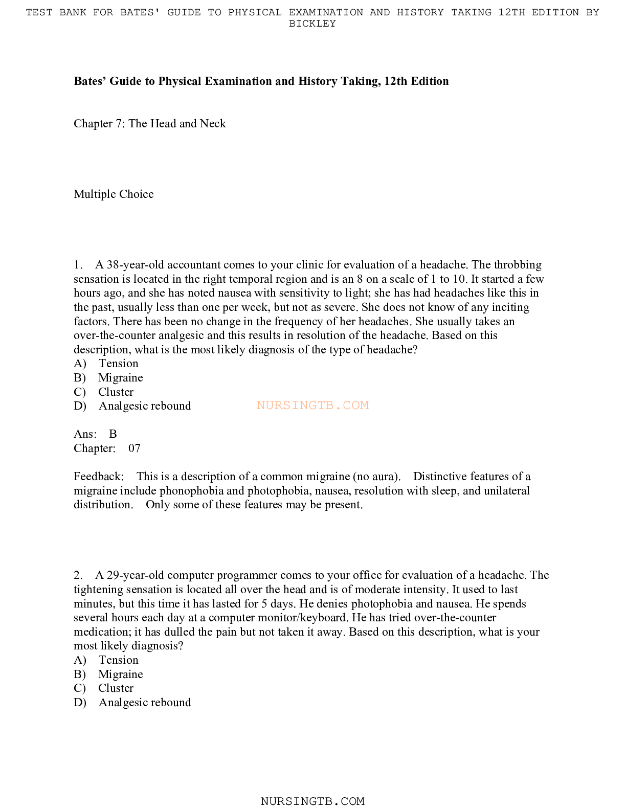 Bates' Guide 12th Ed | Head & Neck Exam (Chapter 7 PDF)
