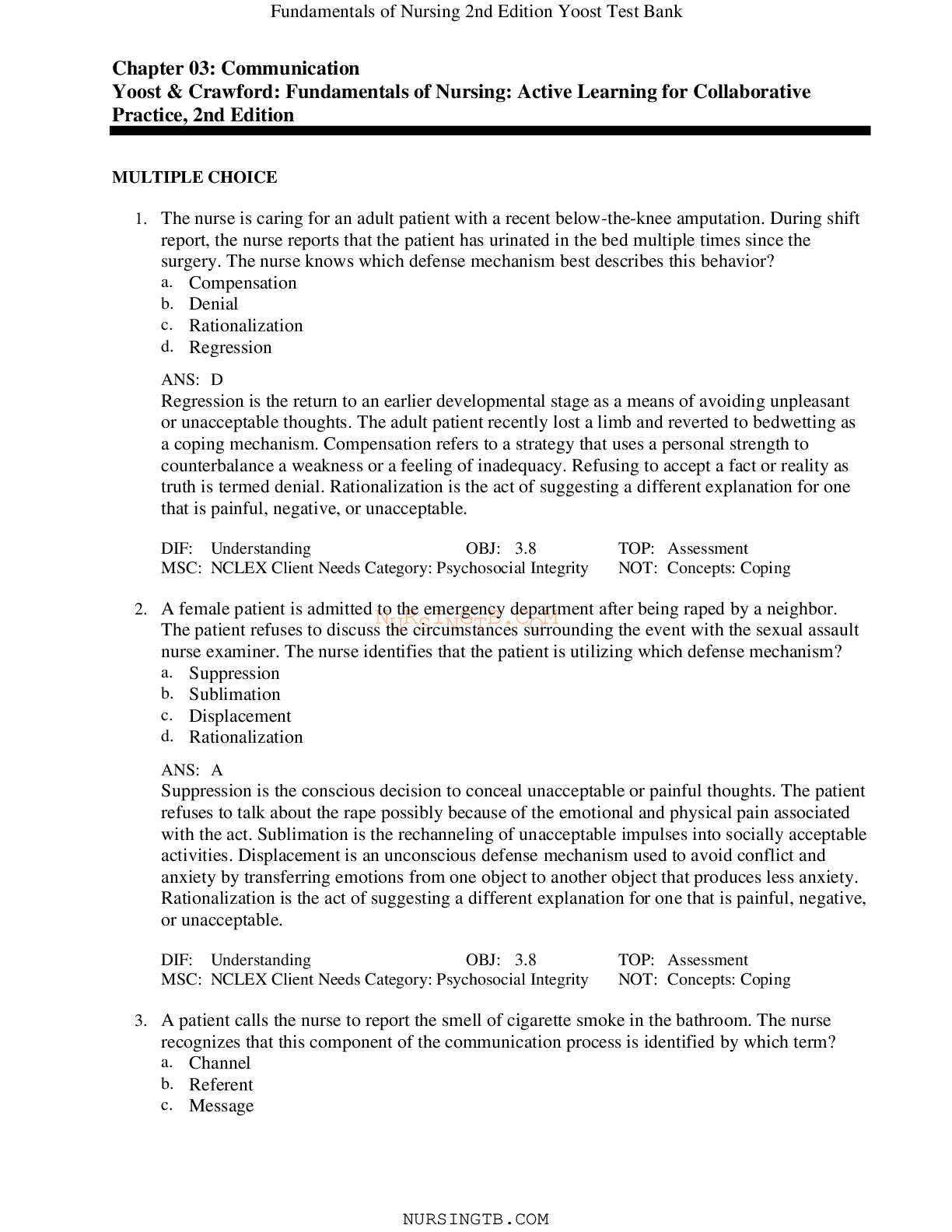 Chapter 03: Communication – Nursing Fundamentals (Yoost & Crawford, 2nd Ed.)
