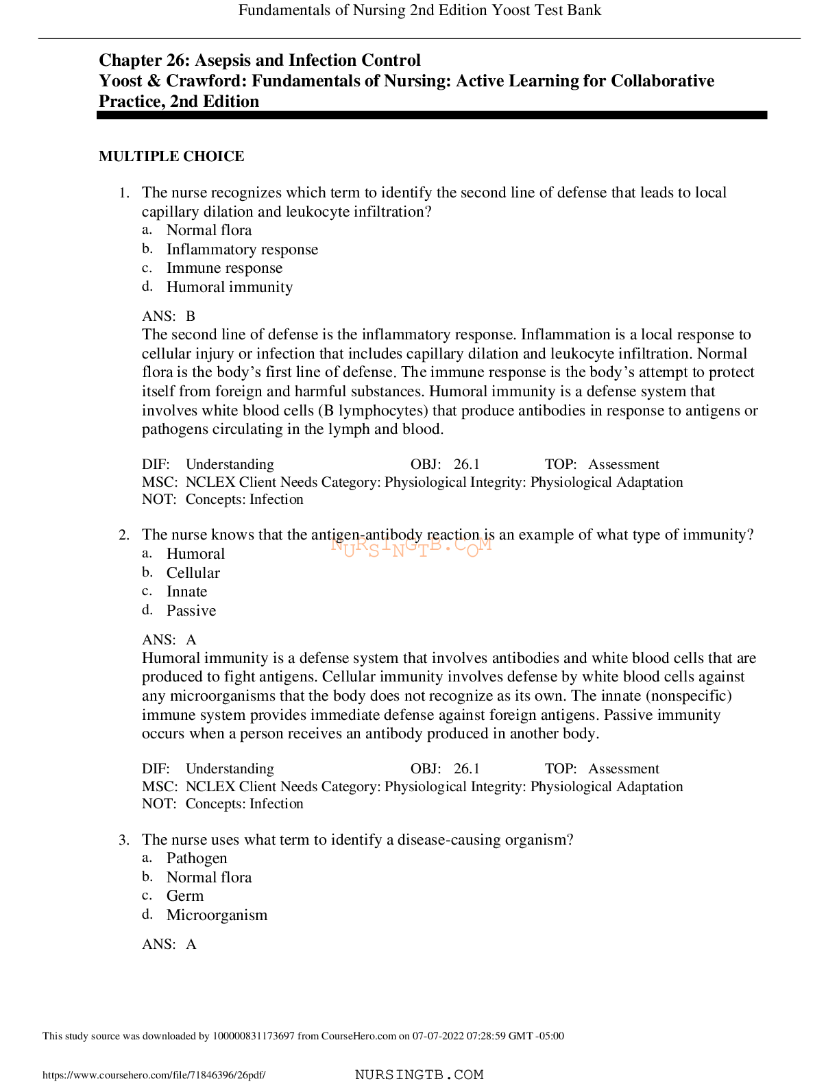 Chapter 26: Asepsis & Infection Control | Yoost & Crawford Nursing Study Guide