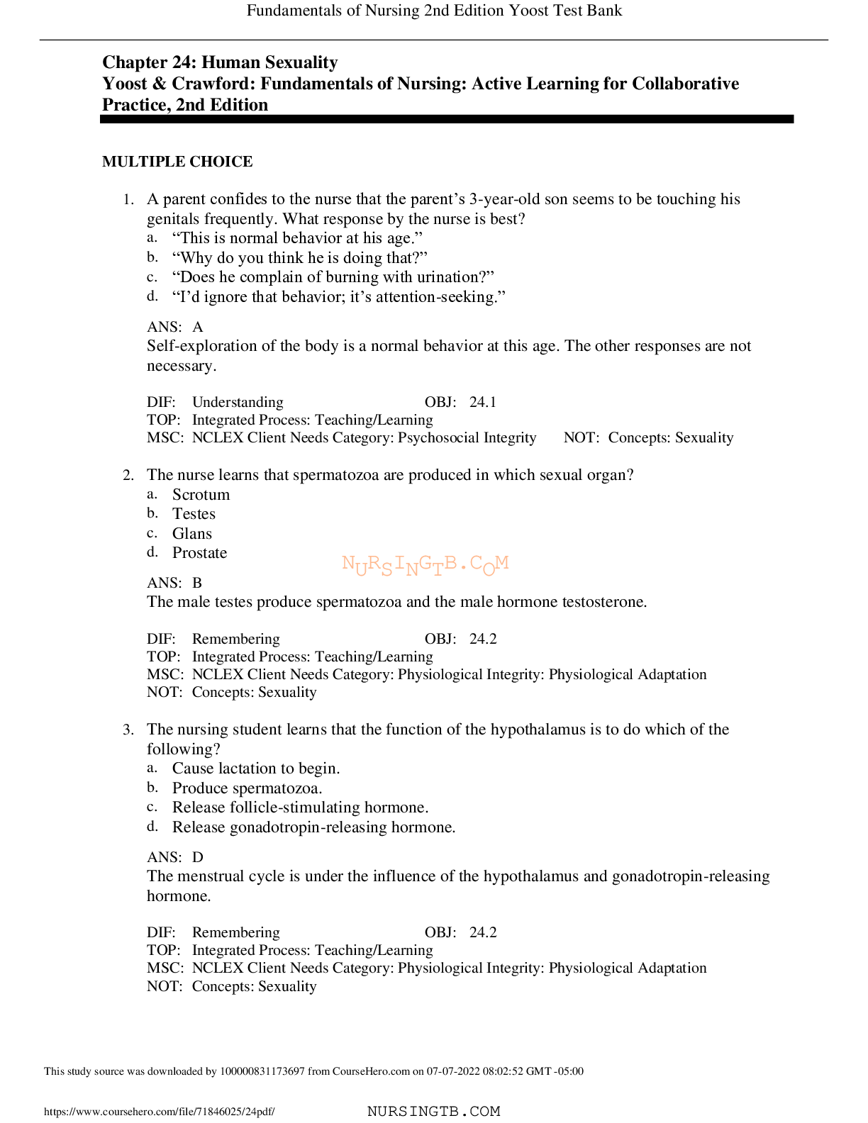 Human Sexuality | Chapter 24 Yoost & Crawford (Nursing)
