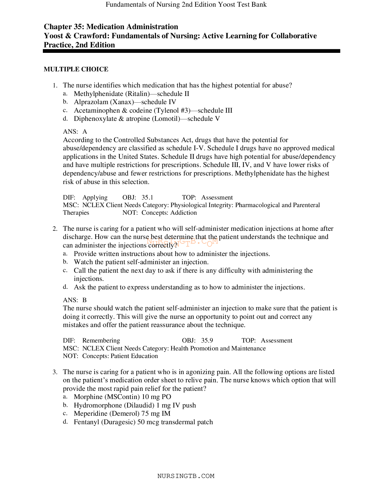 Chapter 35: Medication Administration Yoost & Crawford | Fundamentals of Nursing, 2nd Edition