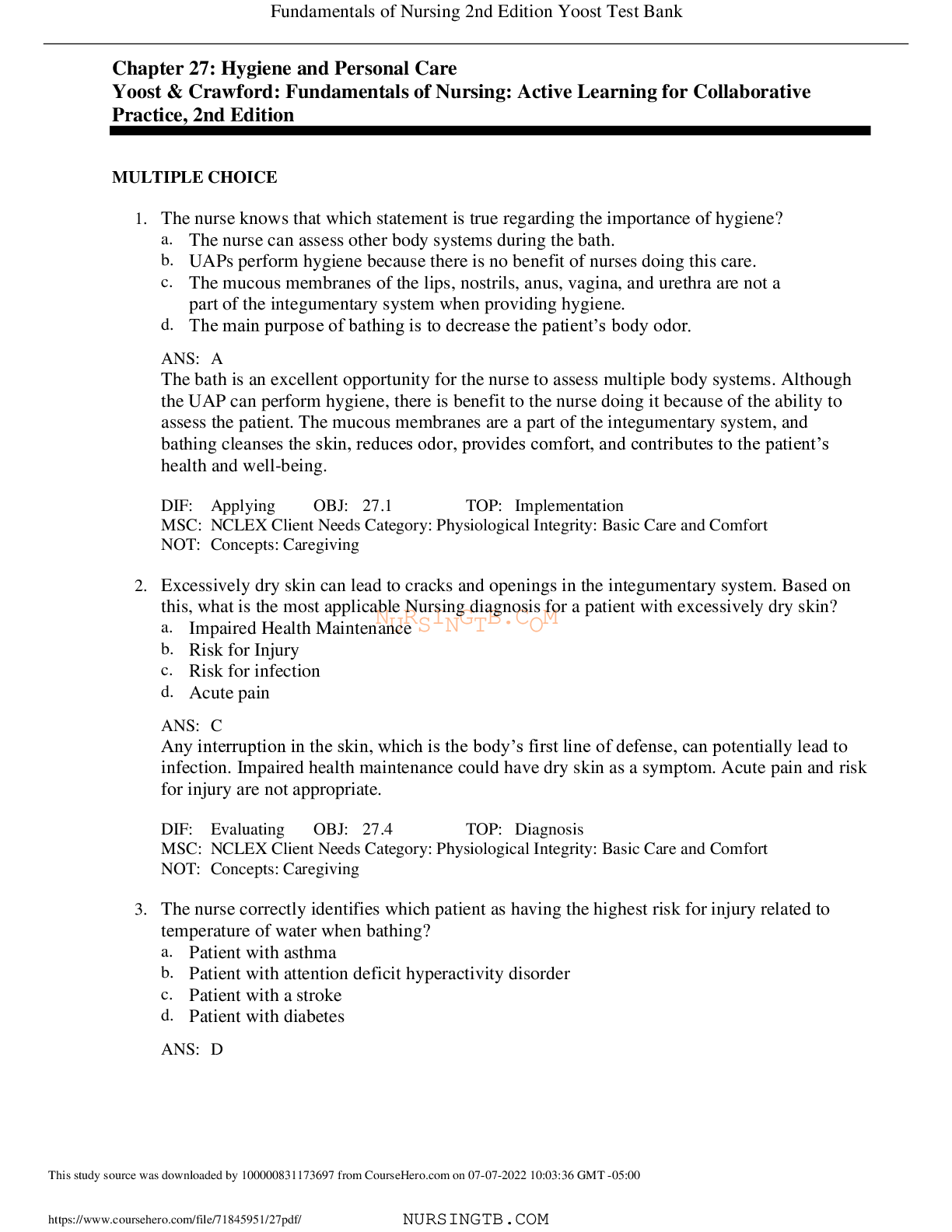 Chapter 27: Hygiene and Personal Care | Nursing Fundamentals
