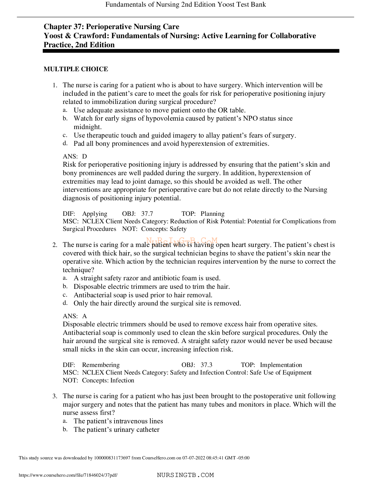 Chapter 37: Perioperative Nursing Care Yoost & Crawford: Fundamentals of Nursing