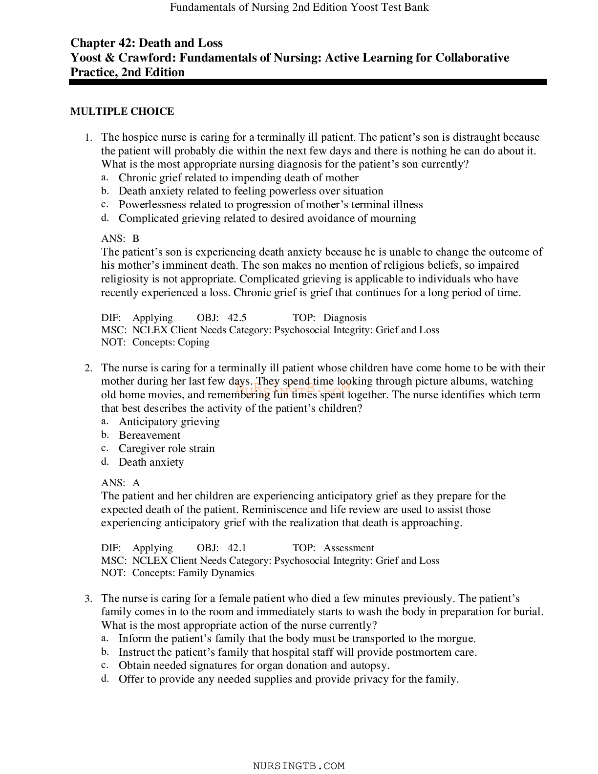 Chapter 42: Death and Loss – Fundamentals of Nursing