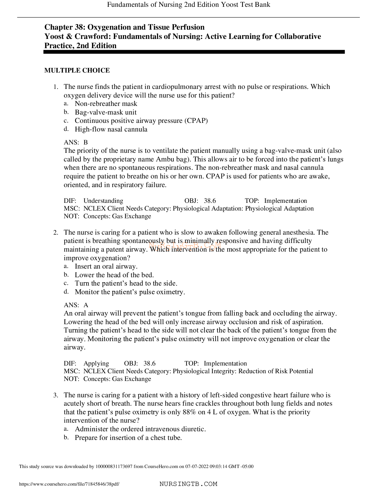 Chapter 38: Oxygenation & Tissue Perfusion | Nursing Fundamentals