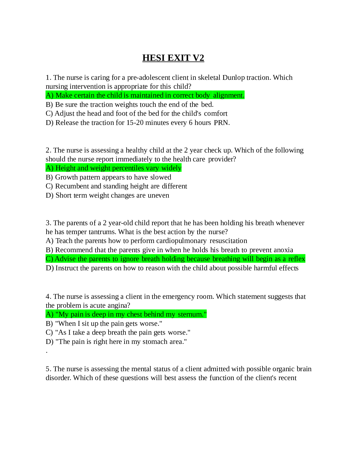 HESI EXIT V2 : Real Questions & Answers
