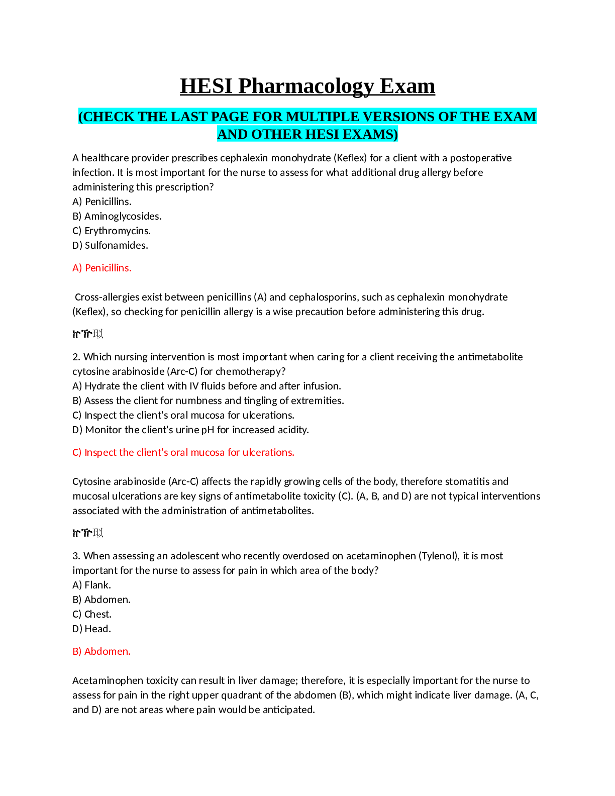 HESI Pharmacology Exam 2021 | Real Questions & Answers PDF