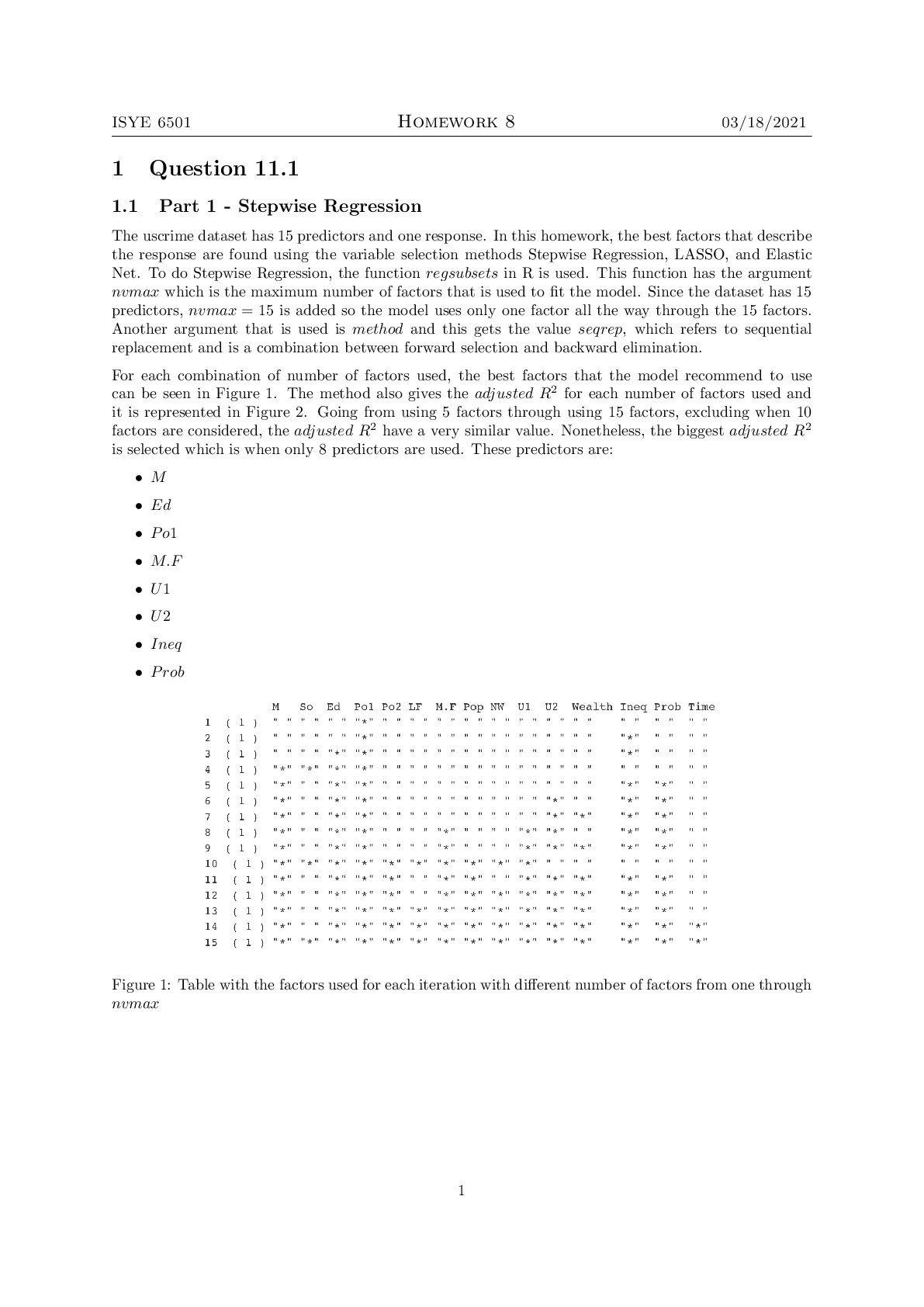 ISYE 6501X : Homework_8  Regression