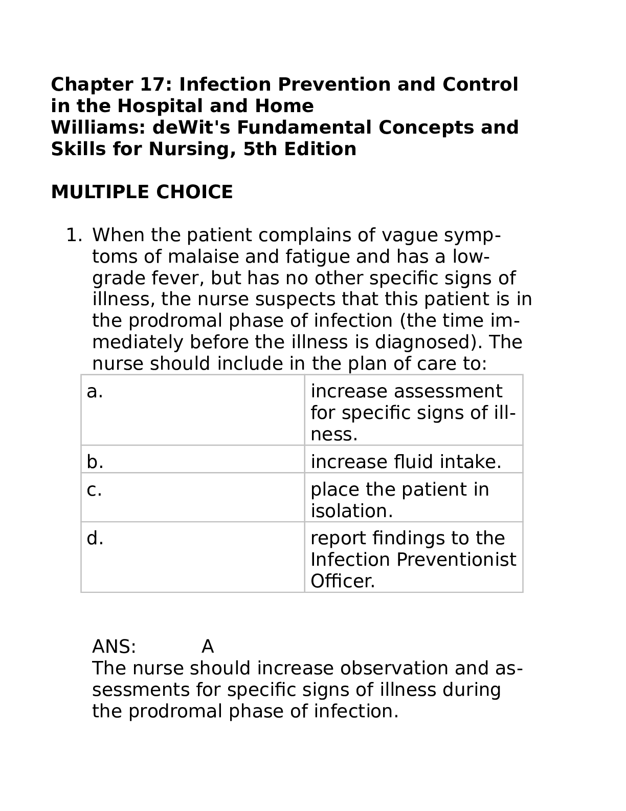 Chapter 17 | Infection Prevention and Control in the Hospital and Home