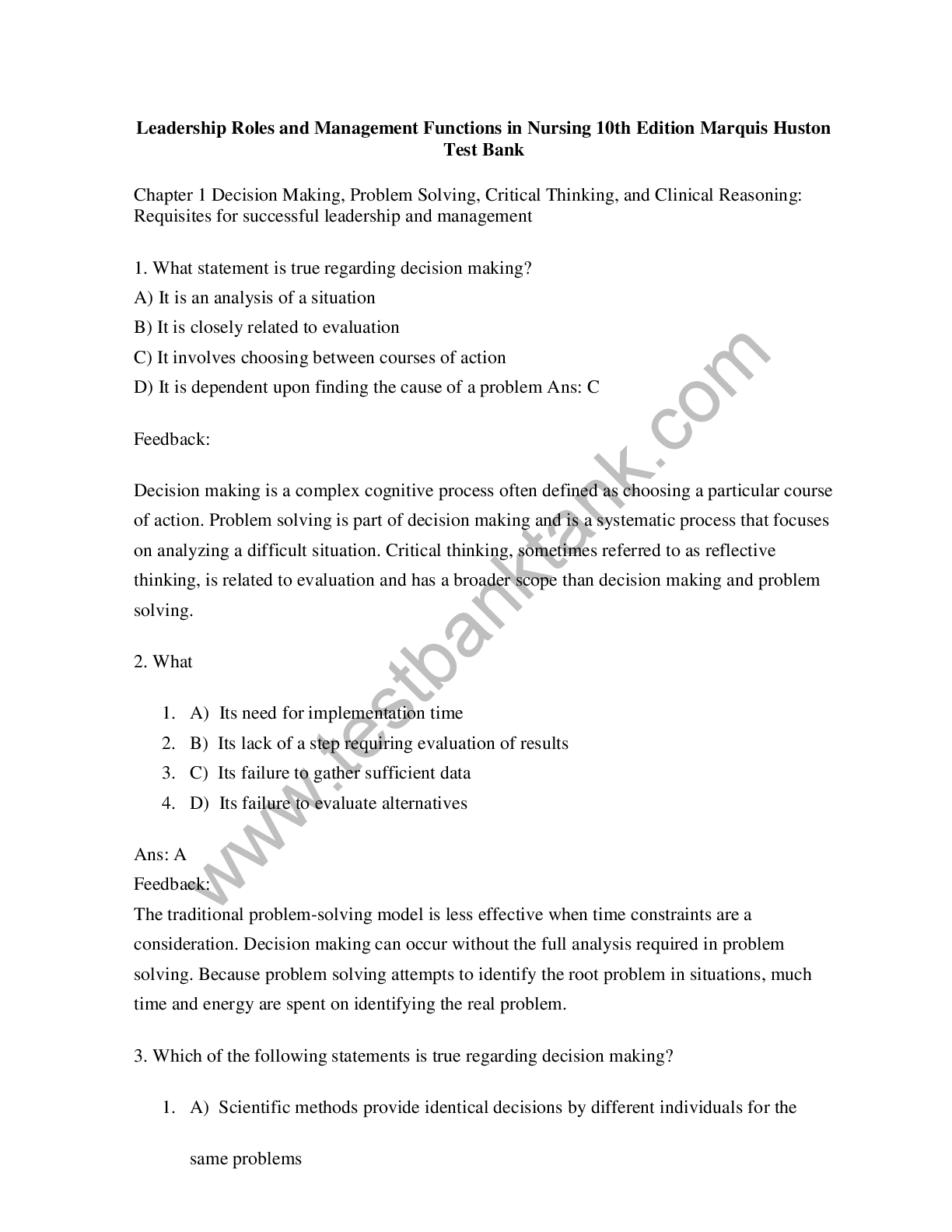Leadership Roles and Management Functions in Nursing 10th Edition Marquis HustonTest Bank