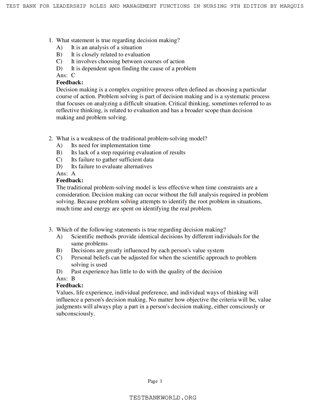 Leadership Roles and Management Functions in Nursing 9th Edition Test Bank – Verified Answers