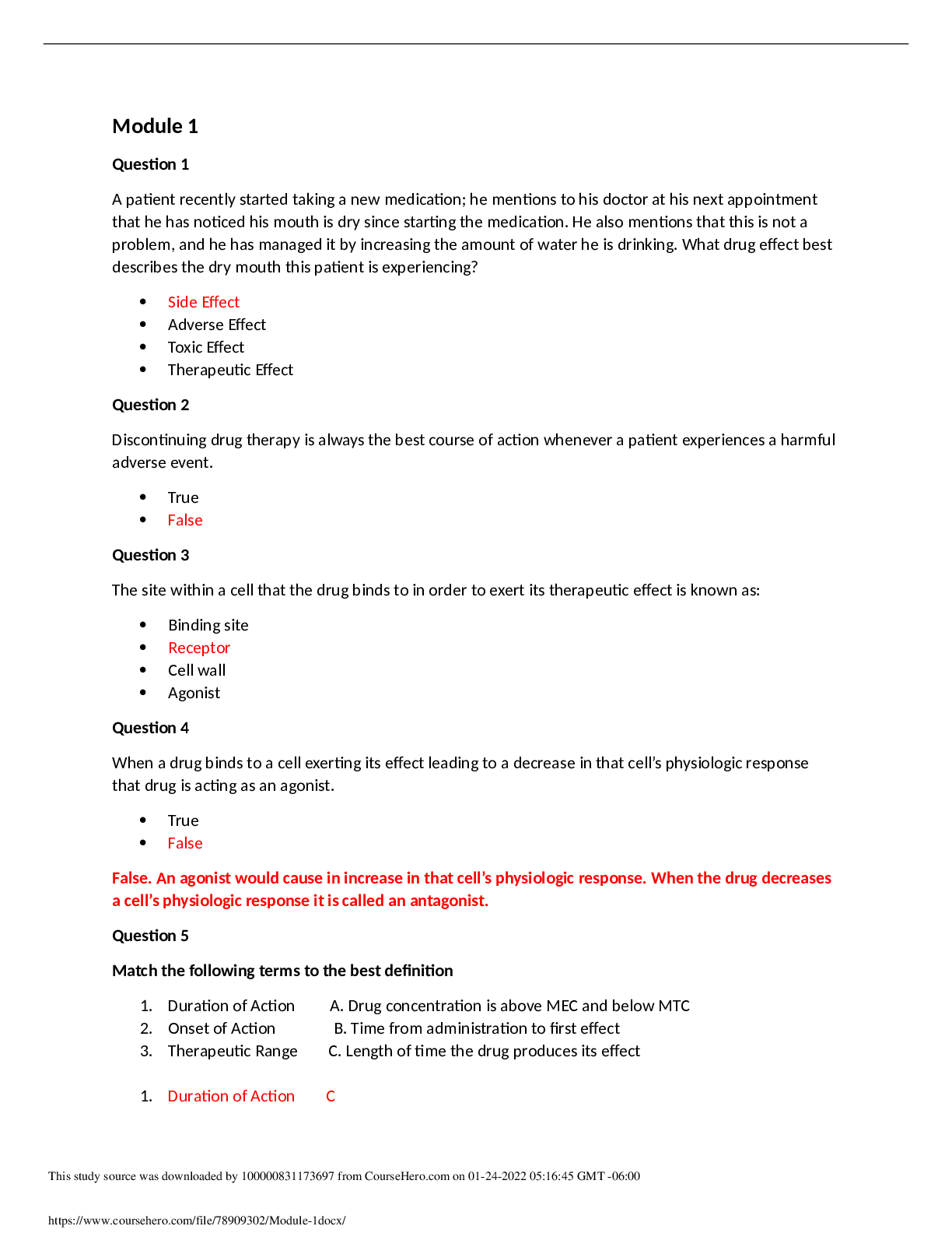 Portage Learning PHARMACOLO NURS 251Module 1