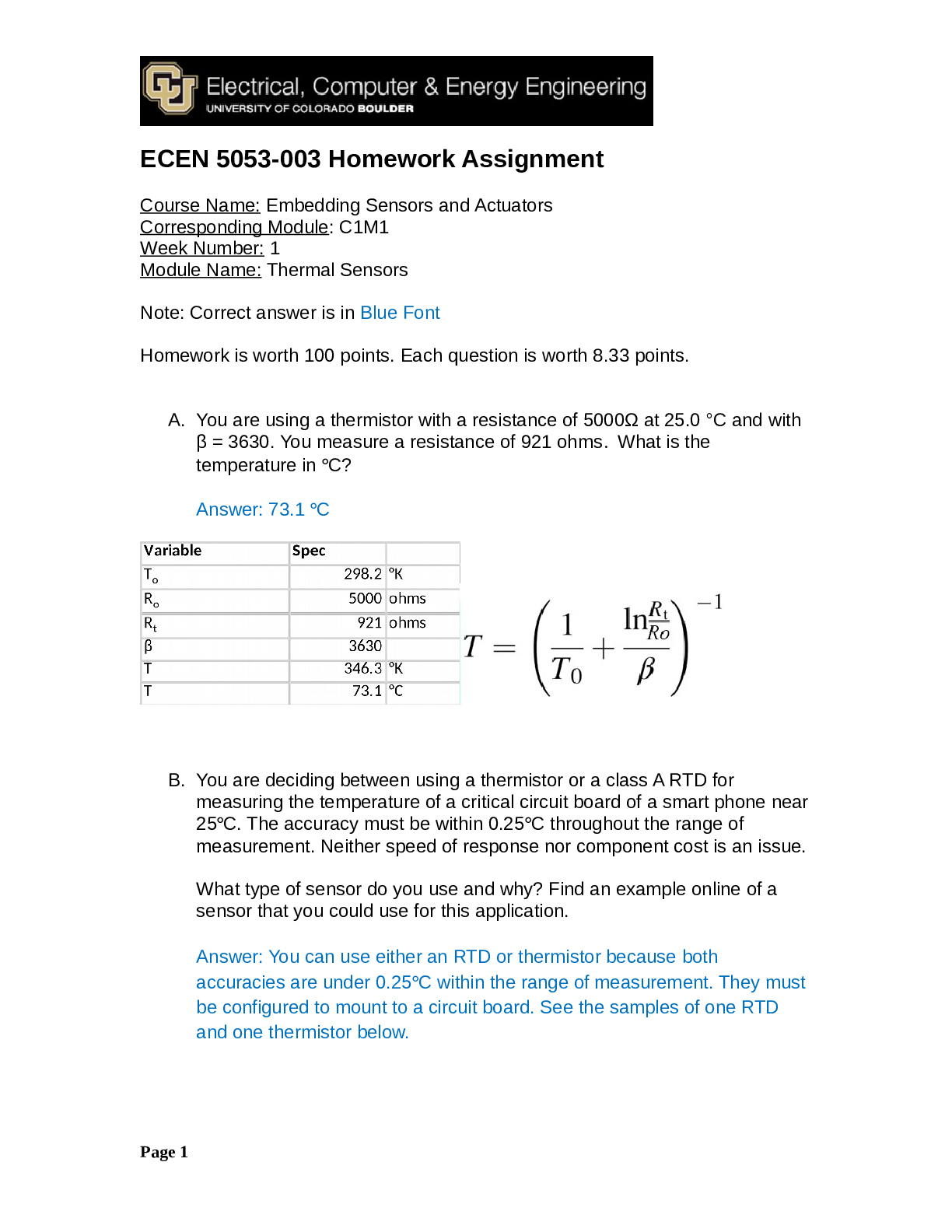 ECEN 5053-003 Embedding Sensors and Actuators questions and answers