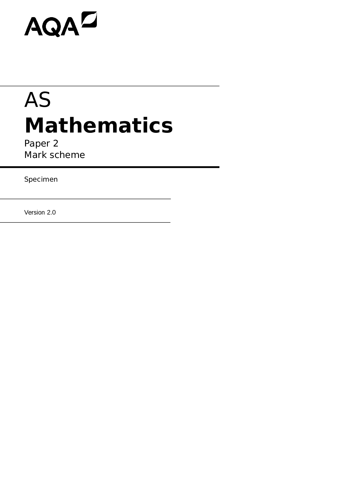 MARK SCHEME – AS MATHEMATICS – PAPER 2