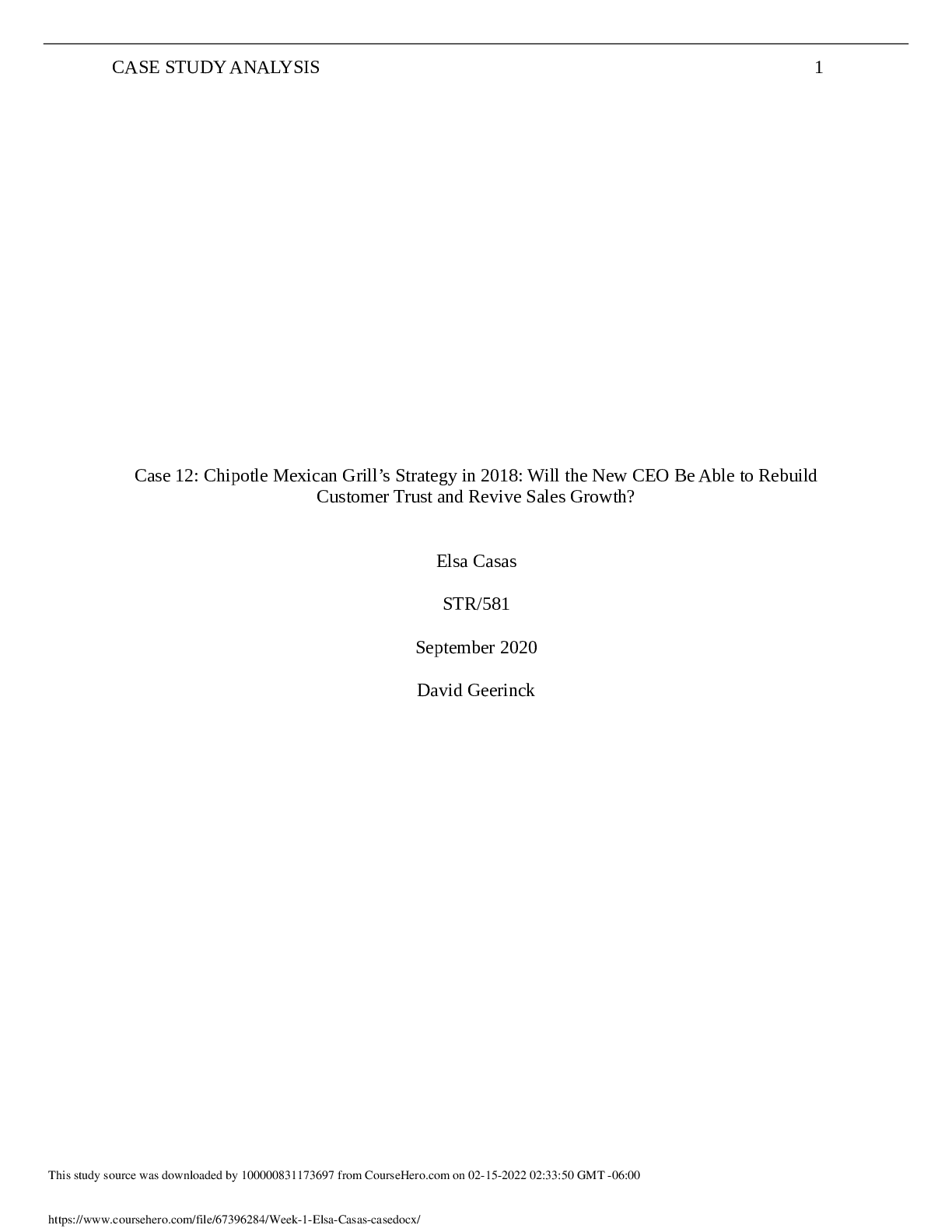 Week 1 Elsa Casas case study analysis STR/581