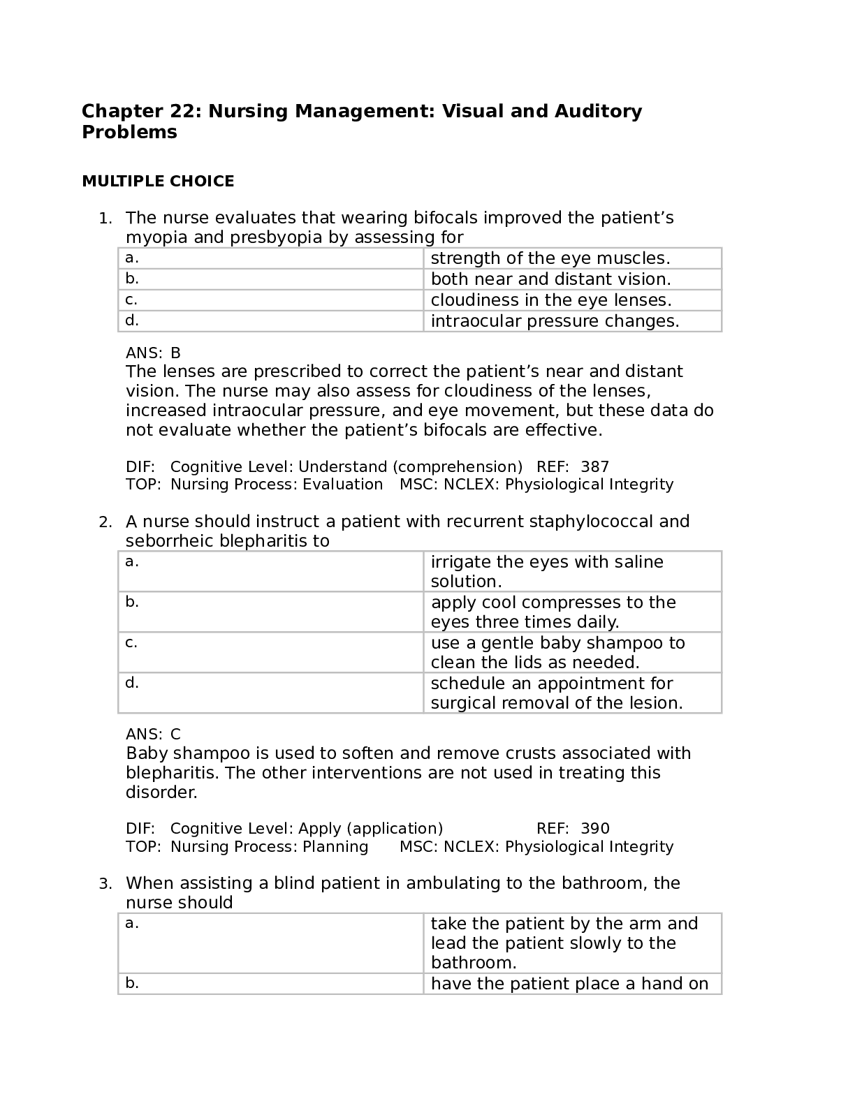 Nursing Management: Visual and Auditory Problems ,Questions and answers