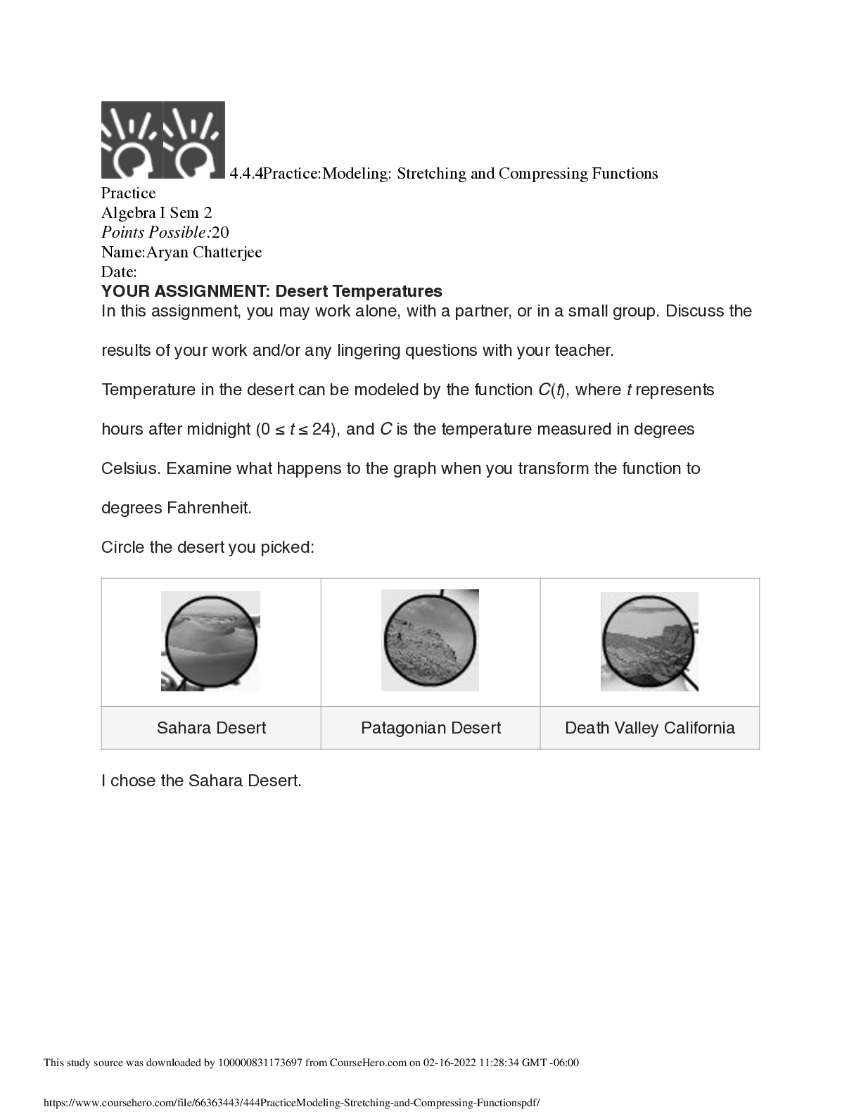 4.4.4 practice modeling stretching and compressing function Algebra I Sem 2