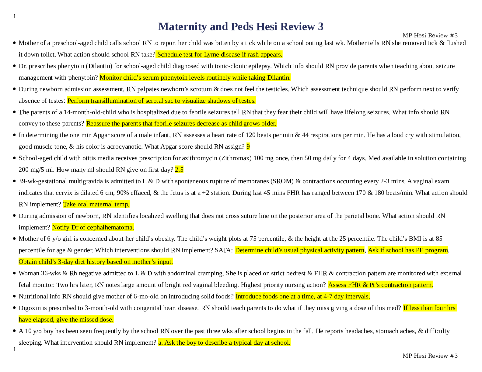Maternity and Peds Hesi