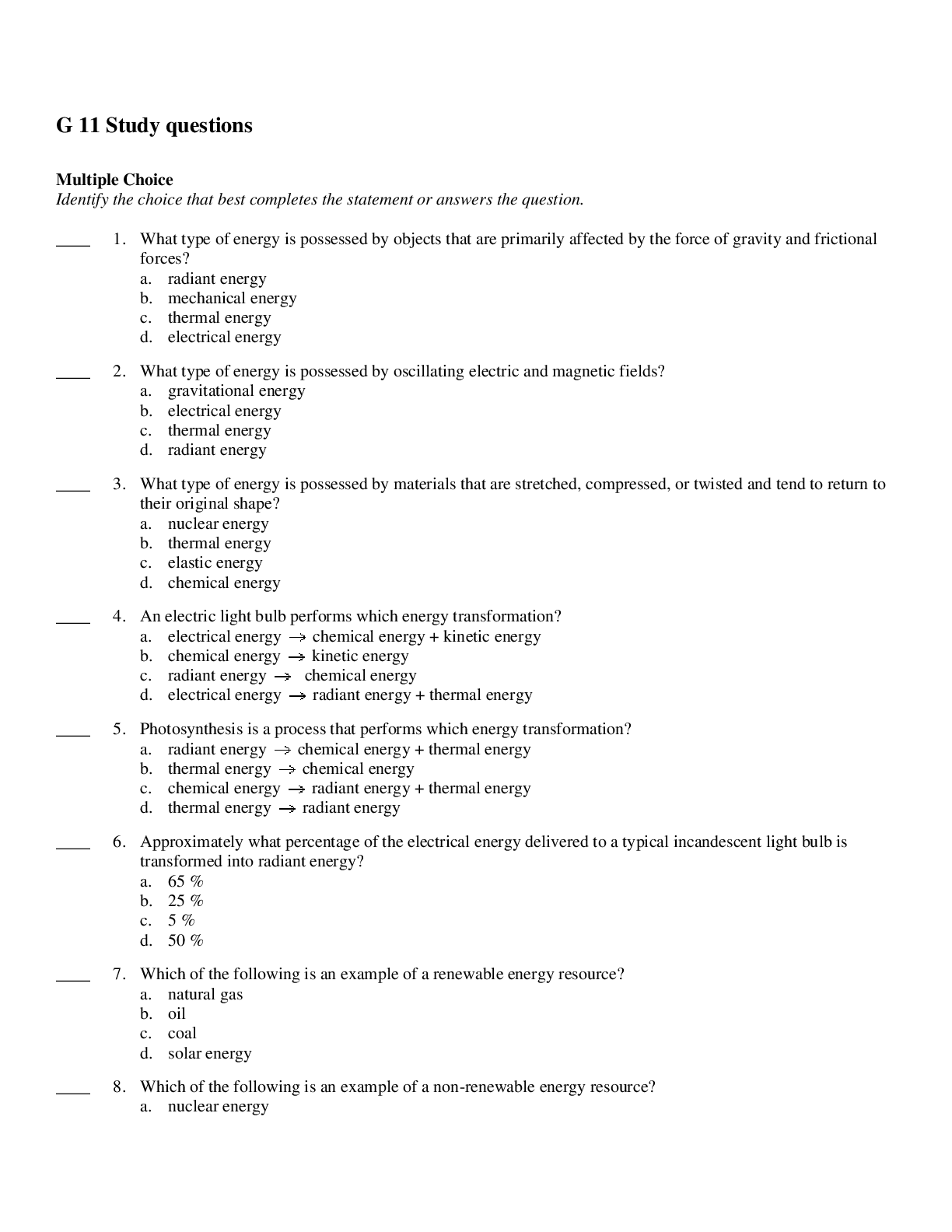 G 11 Study questions
