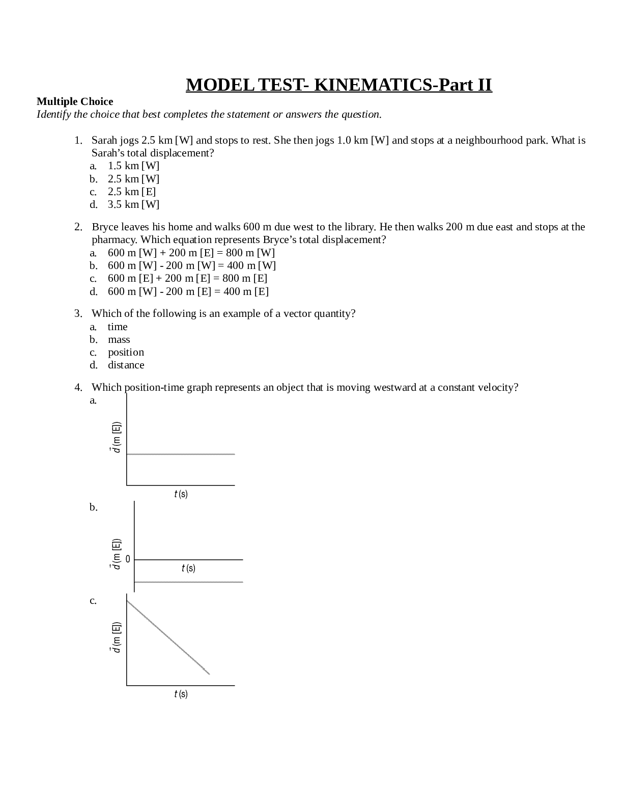 MODEL TEST- KINEMATICS-Part II