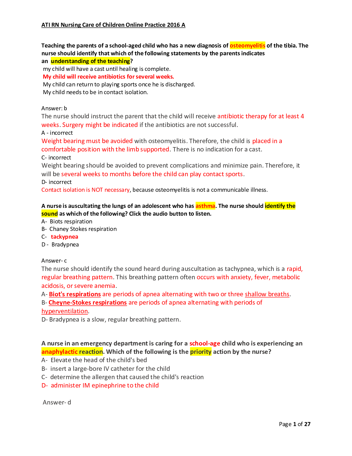 ATI RN Nursing Care of Children Online Practice 2016 A