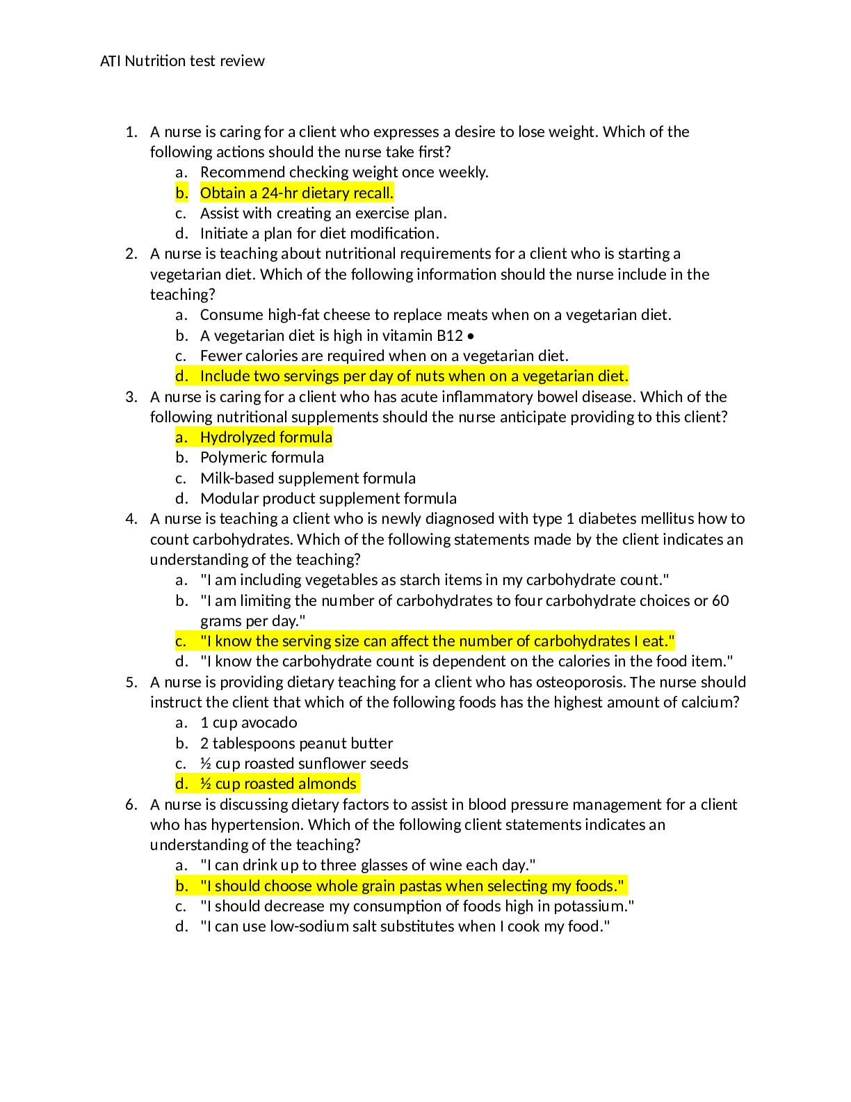 ATI Nutrition A and B 2019