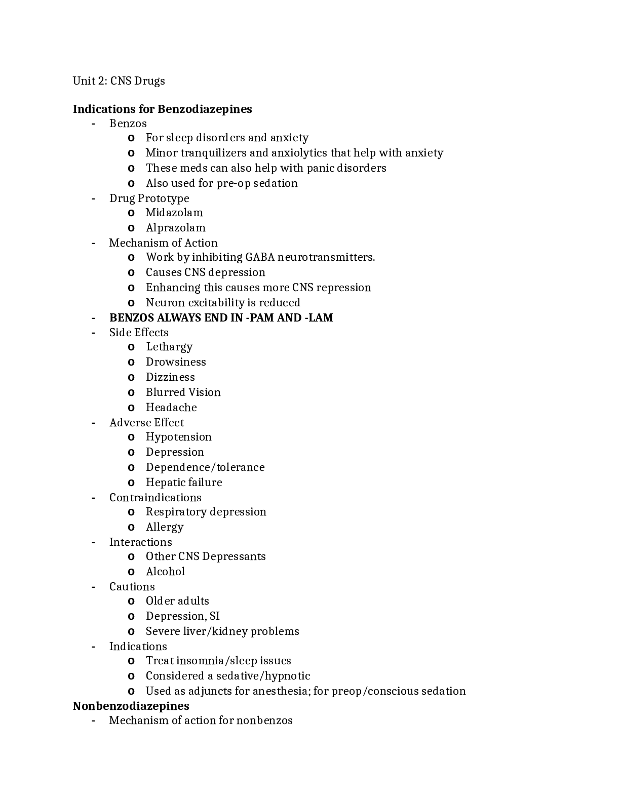 Unit 2: CNS Drugs