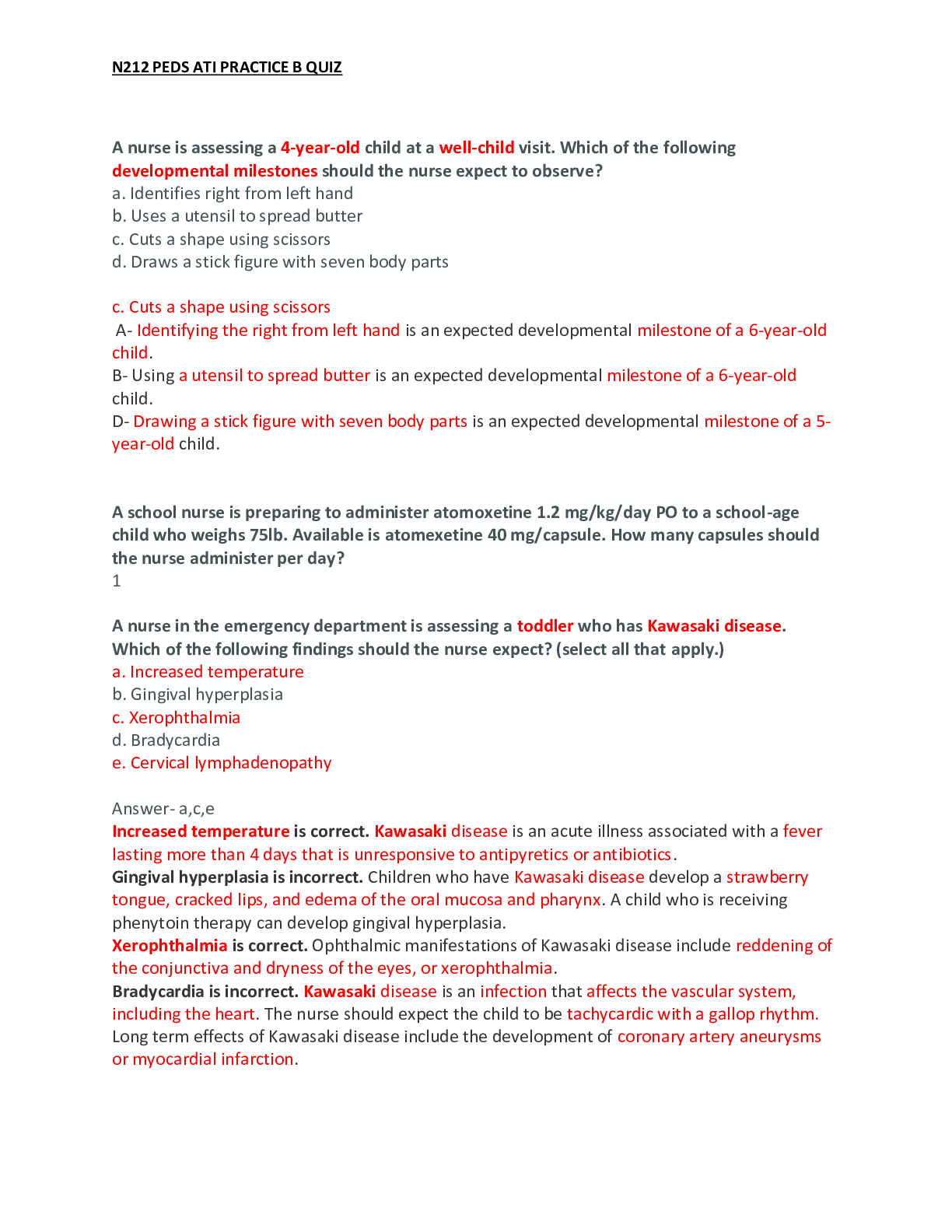 ATI RN Nursing Care of Children Online Practice 2016 B( N212 PEDS ATI PRACTICE B QUIZ)