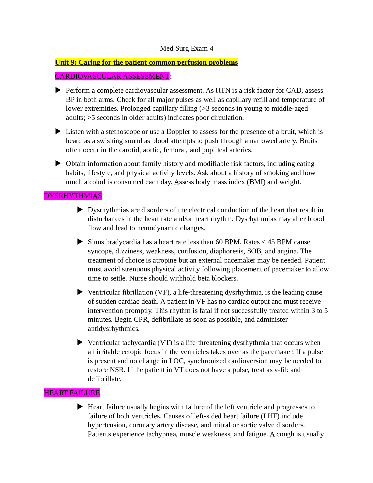 Med Surg Exam 4(Unit 9: Caring for the patient common perfusion problems)