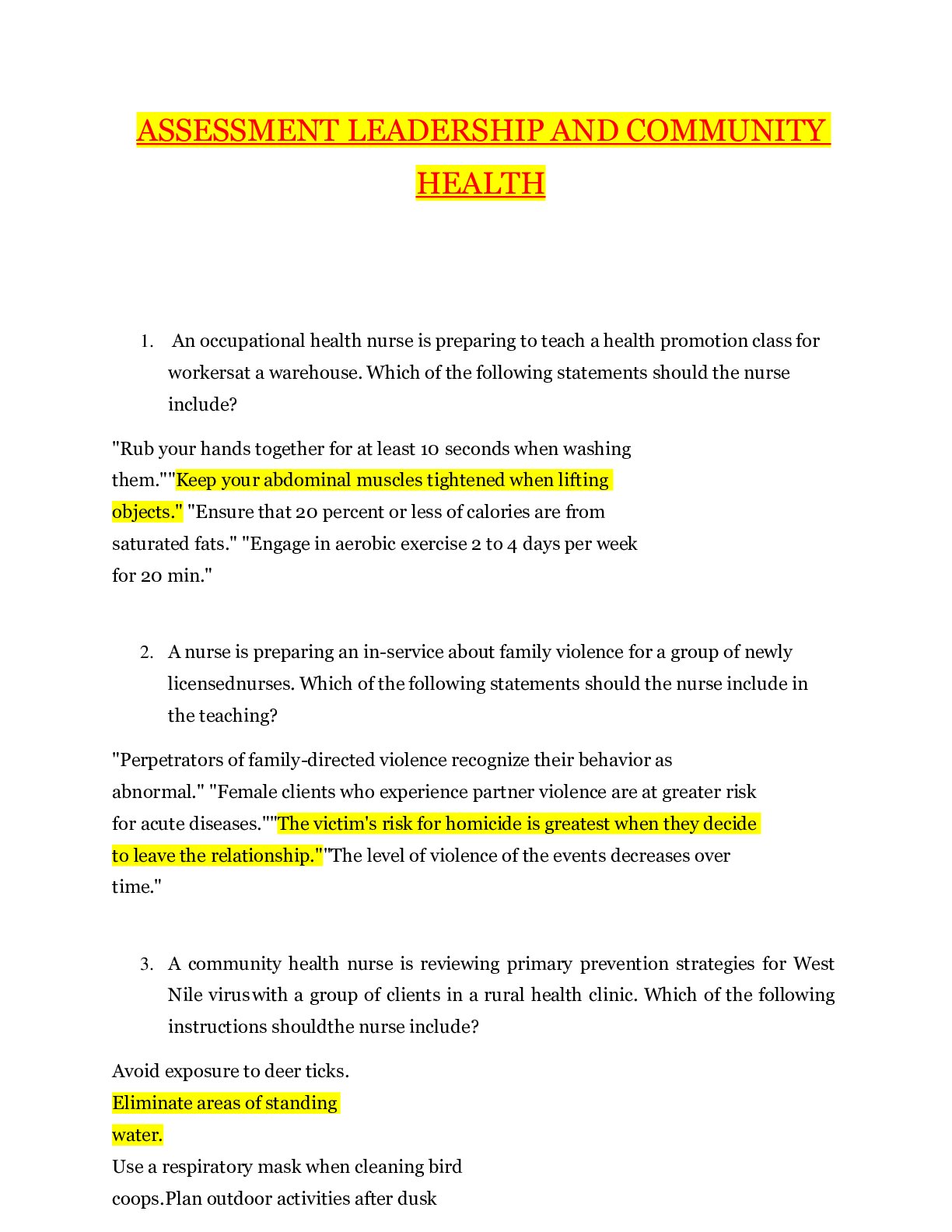 ASSESSMENT LEADERSHIP AND COMMUNITY HEALTH
