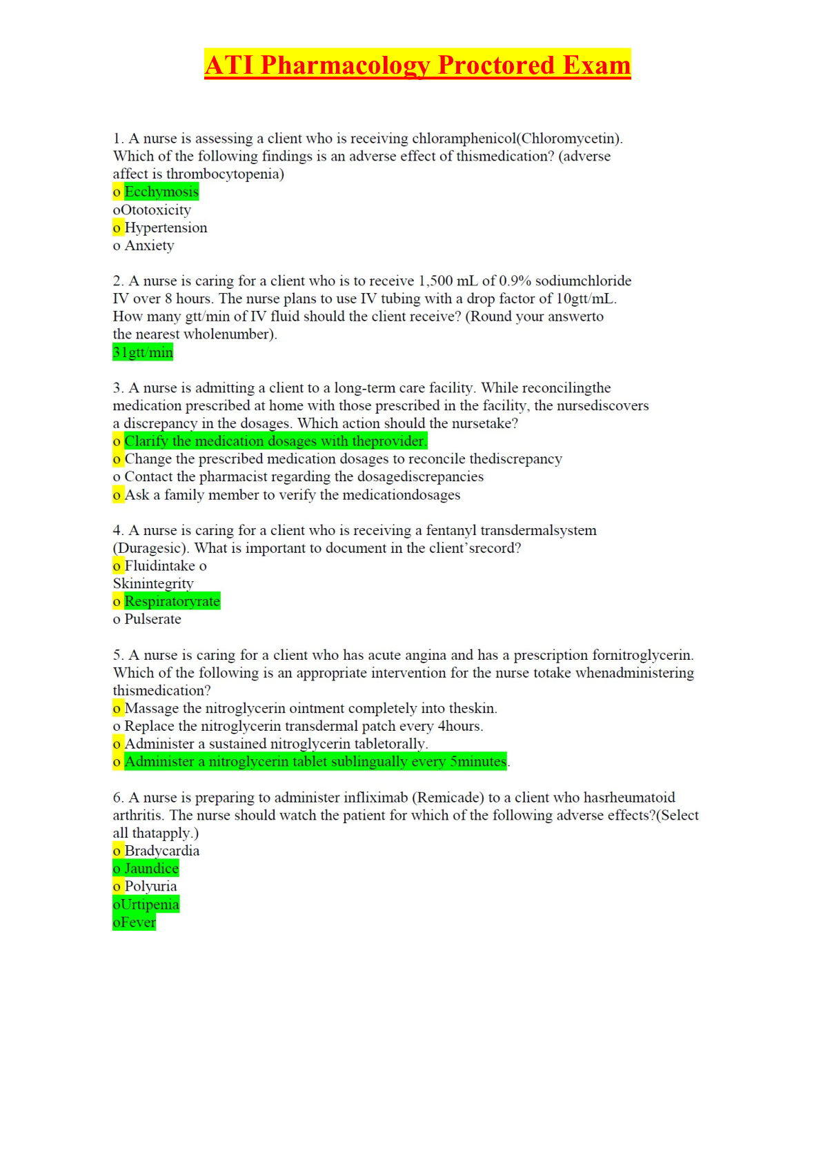 ATI Pharmacology Proctored Exam 2020 (Updated)