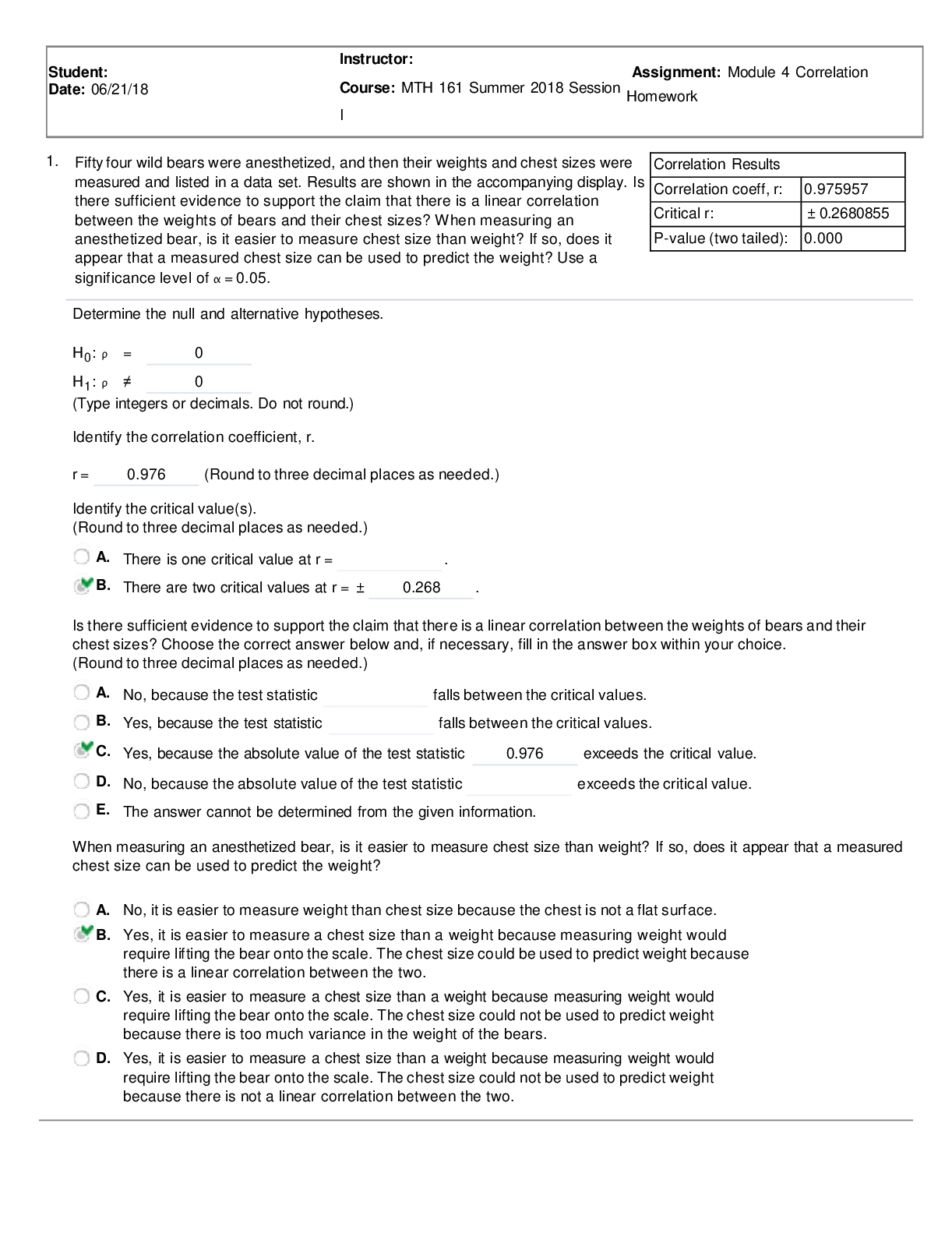 Module 4 Correlation Homework