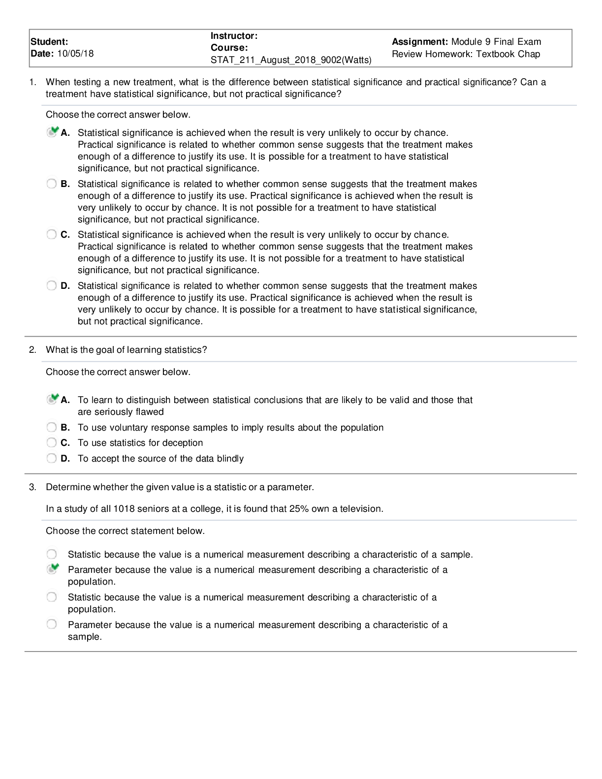 Module 9 Final Exam Review Homework