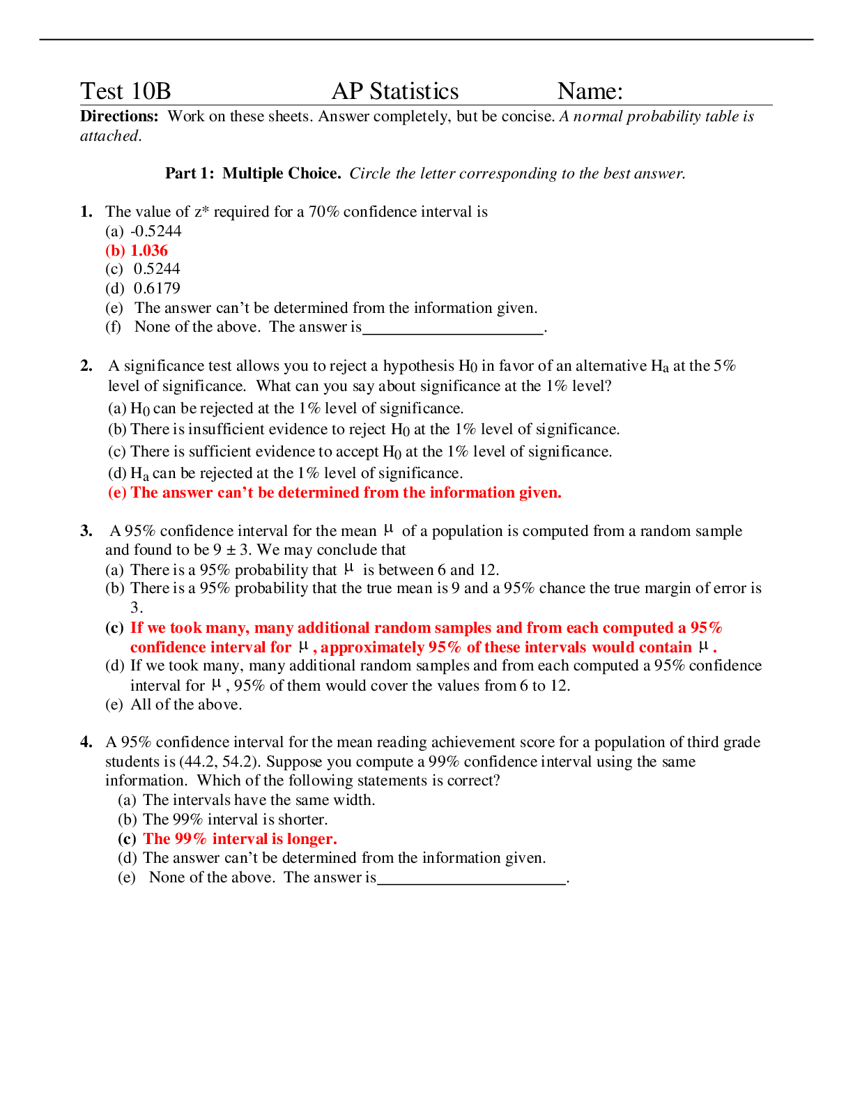 Test 10B AP Statistics